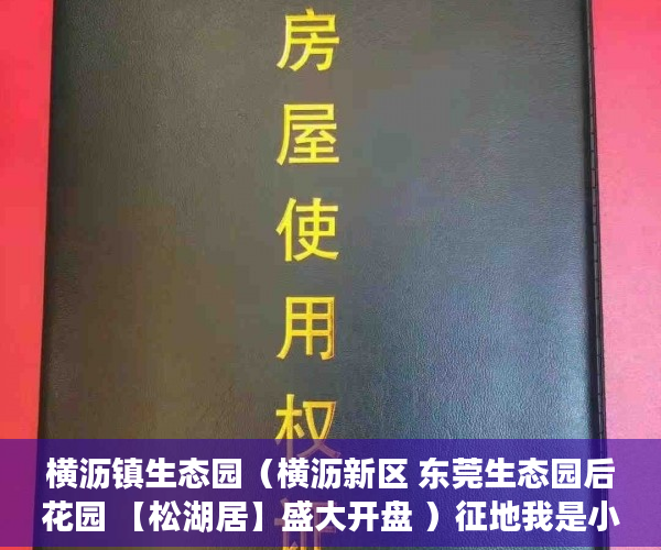 横沥镇生态园（横沥新区 东莞生态园后花园 【松湖居】盛大开盘 ）征地我是小产权怎么办，